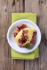 Mashed potato and diced bacon