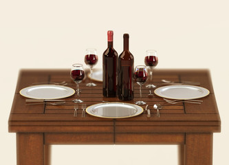 Table setup with red wine