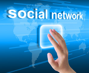 hand pushing social network button