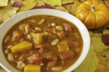 Pumpkin Soup with Fall Leaves