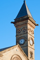 Clock tower of the old church in Preston, UK