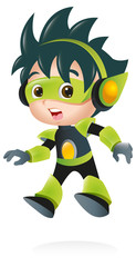 Techno Kid Mascot Jumping