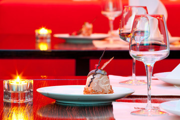 Dessert on a red background