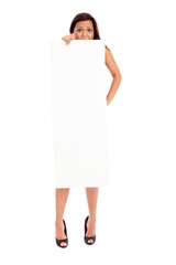 Sexy brunette with placard