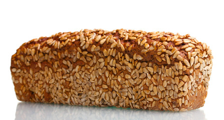 delicious rye bread with sunflower seeds isolated on white