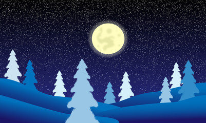 Winter landscape at night
