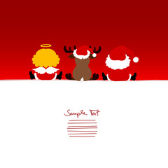 Card Santa, Angel & Reindeer Red