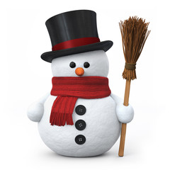 Snowman with top hat and broom