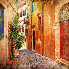 old streets - traditional Greece- artistic series - obrazy, fototapety, plakaty
