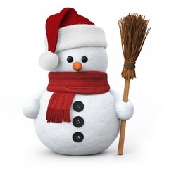 Snowman with santa hat and broom