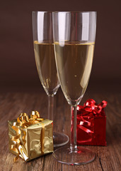 champagne and gift box