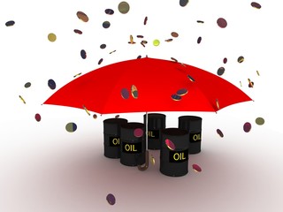 Barrel with oil under an umbrella