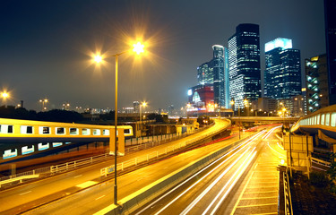 urban landscape at night and through the city traffic