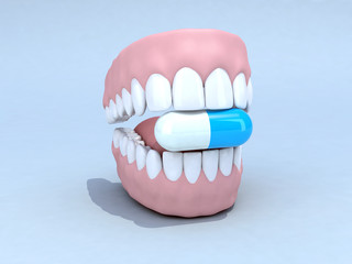 open denture with pill
