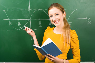 Female Student Doing Math on Chalkboard