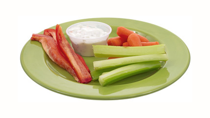Snack vegetables on green plate