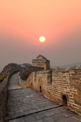 Papier Peint photo Lavable Mur chinois great wall in autumn sunset