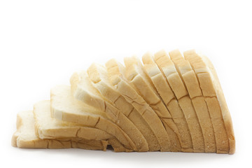 several slices of bread on white background