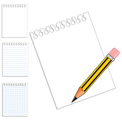 Selection of blank notebook paper & pencil with copy space