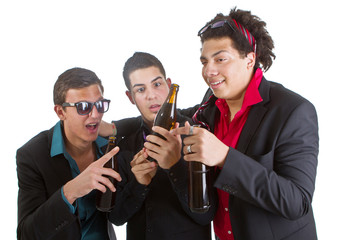 Three amigos partying with beer