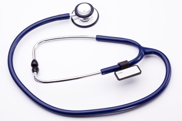 Medical stethoscope on a white background.