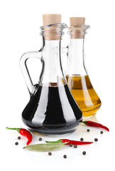 balsamic vinegar and olive oil isolated on white background