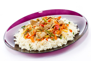 Asian food - chicken with vegetables and rice