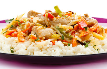 Asian food - chicken with vegetables and rice