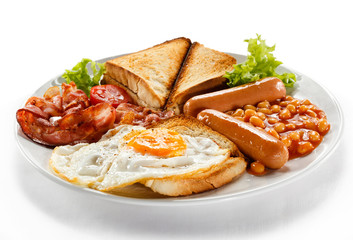 English breakfast - toast, egg, bacon and vegetables