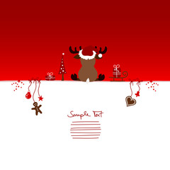 Card Christmas Reindeer & Symbols Red