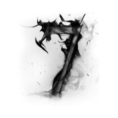 Black smoke letter on white background