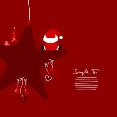 Santa Sitting On Dark Red Star & Symbols