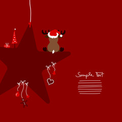Reindeer Sitting On Dark Red Star & Symbols