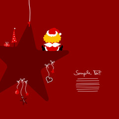 Angel Santa´s Hat Sitting On Dark Red Star & Symbols