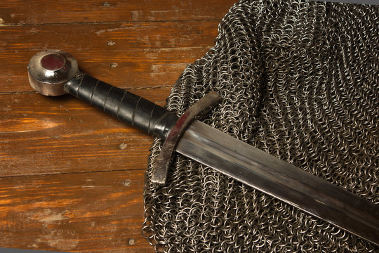 Medieval sword and hauberk