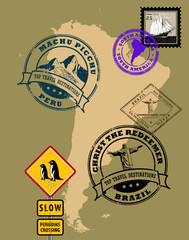 Set of rubber stamps of theme South America