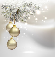 light Christmas background with silver evening balls