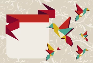 Stickers pour porte Animaux géométriques Carte de voeux de groupe de colibris en origami