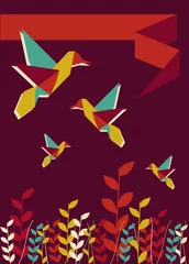 Papier Peint photo Lavable Animaux géométriques Colibri en origami printemps