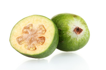 Fototapeta na wymiar slsed feijoa fruit, isolated on white