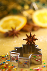 Star anise on Christmas tree shaped cookie cutter