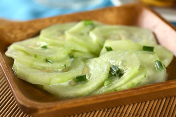 Fresh cucumber salad with chives and a yogurt dressing
