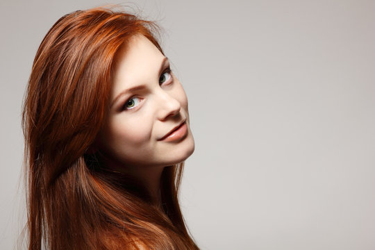 teenager girl beautiful red hair cheerful