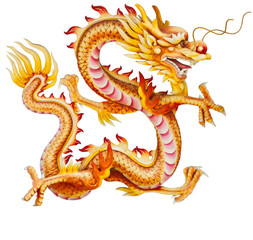 Golden dragon isolated on white background with clipping path