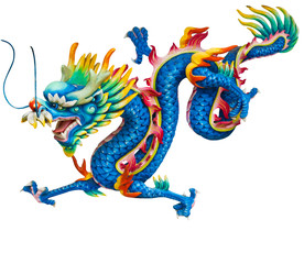 Blue dragon isolated on white background with clipping path