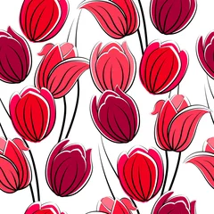 Papier Peint photo Fleurs abstraites Modèle sans couture avec des tulipes rouges sur blanc