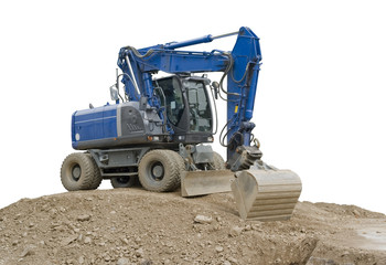 blue digger on earth pile