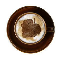 brown porcelain cup with marbled milk froth