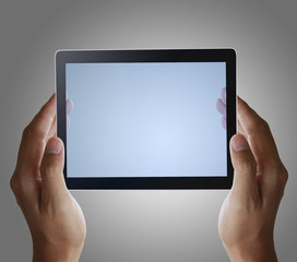 Man hands are pointing on touch screen