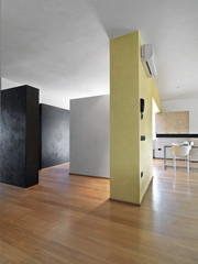 soggiorno sala da pranzo moderna con parquet